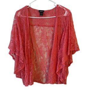 Torrid Size 2 Women’s Hot Pink Coral Spring Lace Floral Detail Cardigan Summer